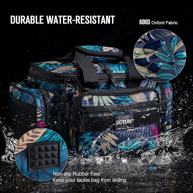 Goture Fishing Tackle Bag, 600D Water-Resistant Soft Side Crossbody Sling Bag for Men & Women,Small Gear Storage Tactical Bags for Saltwater & Freshwater,Fits 4 3600 Tackle Boxes (Not Included)