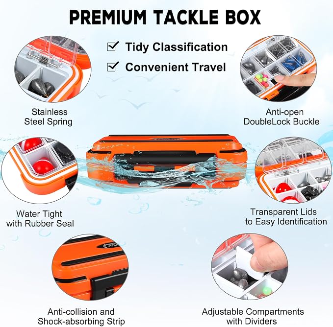 PLUSINNO 253/387pcs Fishing Gear Accessories Kit, Fishing Tackle Box with Tackle Included, Fishing Hooks, Fishing Weights Sinkers, Spinner Blade, Fishing Equipment for Bass Trout Bluegill Crappie