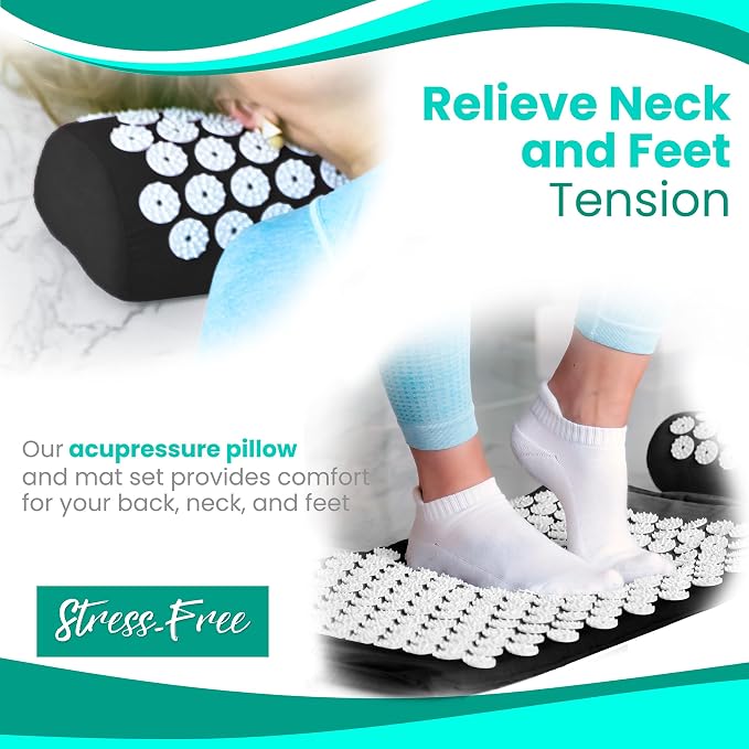 Sivan Health and Fitness Acupressure Mat and Pillow Set - Grounding Mat for Stress, Back & Neck Pain - Acupuncture Point Massage Mat for Muscle Relaxation, Sciatica, & Meditation - Includes Carry Bag