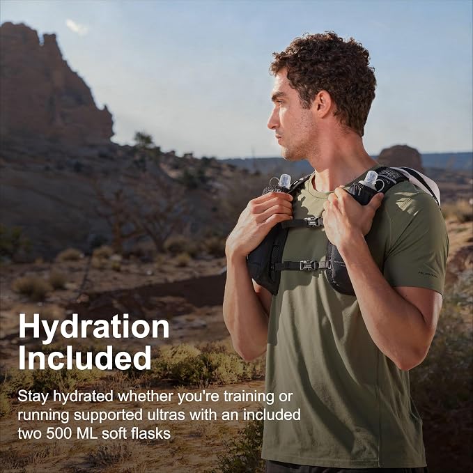 N NEVO RHINO 12L Hydration Backpack with 2 TPU 17oz / 500ML Soft Flasks, Lightweight Running Vest for Women & Men, Running Backpack for Trail Running Marathon Hiking