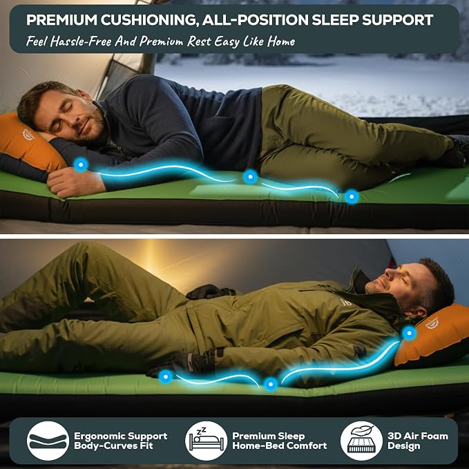 Gear Doctors Artemis 8.3 R-Value Self Inflating Sleeping Pad Camping—Air Mattress Camping—Mattress Pad 4 Season 3D Air Foam 4" Thick Insulated Inflatable Foam Sleeping Mat for Luxury Camp/Car/Cot/Tent