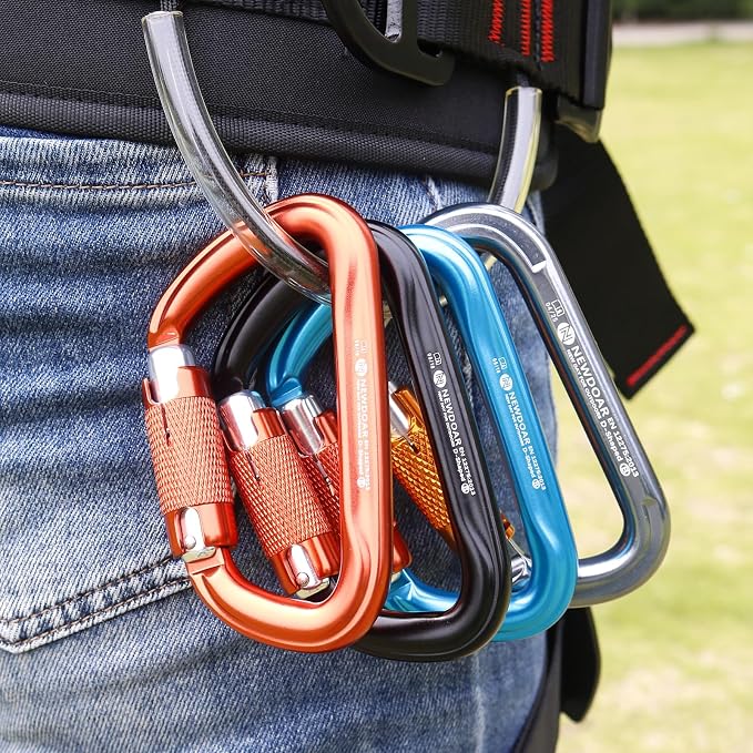 NewDoar 28KN UIAA & CE Certified Auto Climbing Carabiner Professional Heavy Duty Caribeaner for Rappelling D-Shaped