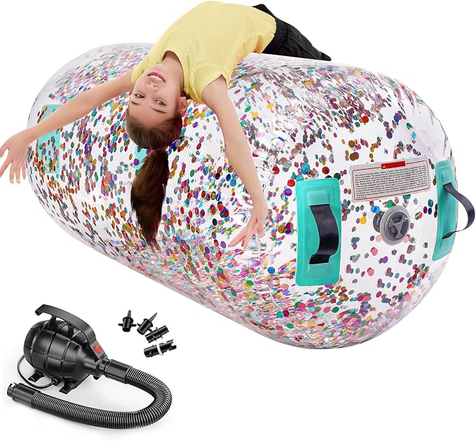 Estgora Gymnastics Barrel Inflatable Tumbling Air Roller, Gymnastic Tumble Equipment for Kids Home Use Back Handspring Trainer Octagon Tumbler Chearleeding Mat With Electric Pump