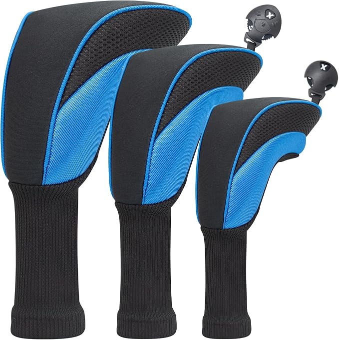 Golf Club Head Covers for Woods 3/4/5/6 Pieces Long Neck Mesh Sports Golf Club Headcovers Set with Interchangeable No. Tags 3 4 5 6 7 X Golf Accessories for Men Women
