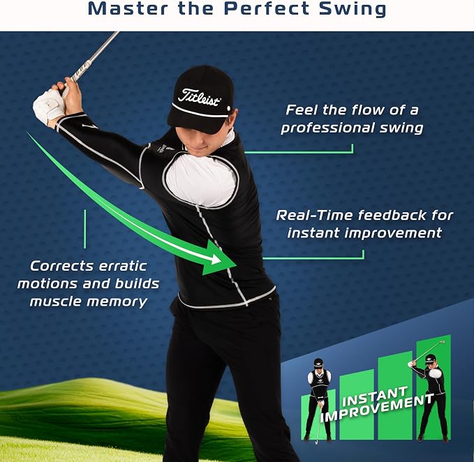 GOLF SWING SHIRT Trainer – Slip-On Training Aid for Swing Correction, Real-Time Feedback, Unisex, Black