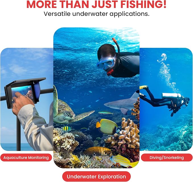 Pyle 4.3'' Portable LCD Monitor Underwater Fishing Camera - 1000TVL Waterproof Fish Finder with 12 Infrared LED Lights, IP68 Water-Resistant, Ice/Ocean/Lake Fishing, Carrying Case Included (Black)