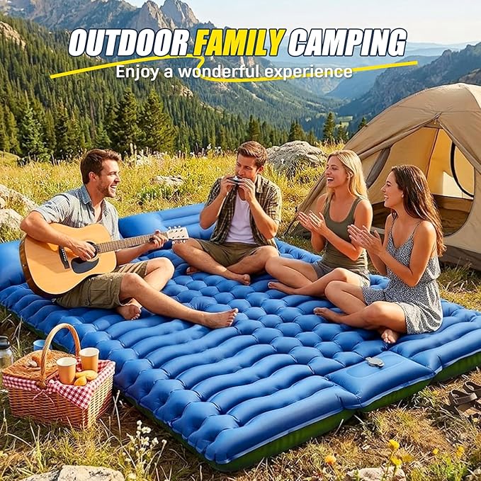 Myxslop Double Sleeping Pad for Camping, 4" Extra-Thick Inflatable Air Mattress with Built-in Pillow & Foot Pump, Portable Sleeping Mat for Backpacking, Tent Camping, Hiking and Beach