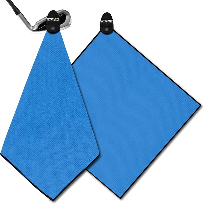 STICKIT Magnetic Golf Towel - Ultra-Absorbent Waffle Weave Microfiber & Removable Magnet - Golf Towel with Magnet for Bags, Clubs & Carts - Removes Dirt, Grass, & Debris from Club Face - 29” x 29”
