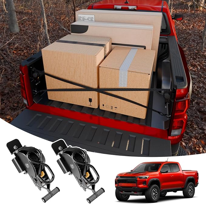 Retractable Ratchet Straps Compatible with 2023-2025 2026 Chevrolet Colorado GMC Canyon Retracting Straps Auto Retract Securing Strap Tie Down System 2PCS for 2024 Chevy Colorado Accessories