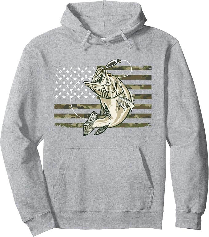 Fishing Camouflage US American Flag Bass Fish Fisherman Camo Pullover Hoodie