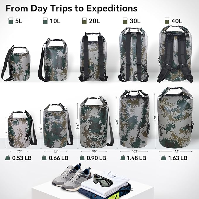 MARCHWAY Floating Waterproof Dry Bag Backpack 5L/10L/20L/30L/40L, Roll Top Sack Keeps Gear Dry for Kayaking, Rafting, Boating, Swimming, Camping, Hiking, Beach, Fishing
