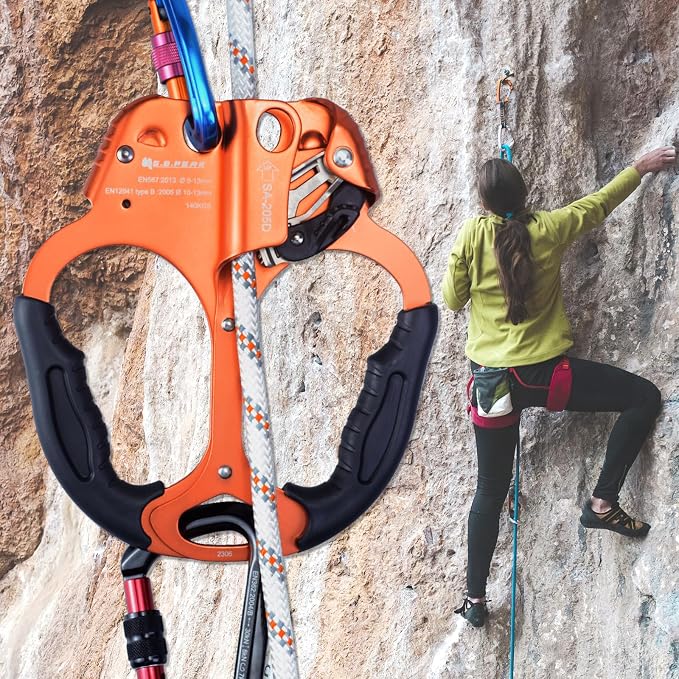 UIAA & CE Certified Climbing Rappelling Equip Hand Ascender Left Right Hand for 8-13mm Rope 4kN
