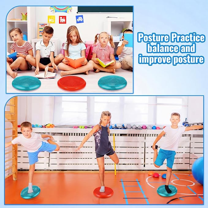 Outus 2 Pcs Balance Disc Inflated Wobble Cushion for Sensory Kids 13. 4 Inch Wiggle Seat Flexible Seating with Hand Pump for Kids Men Women Classroom Exercise Office Home Chair