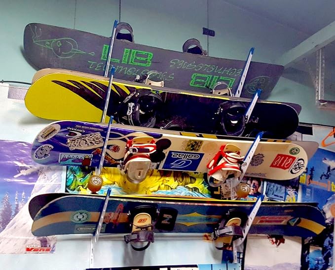 StoreYourBoard Ski & Snowboard Rack, Adjustable Wall Mount Rack Storage System for 4 Boards, Heavy-Duty Garage Wall Organizer for Ski & Snowboards (Snowboard - White)