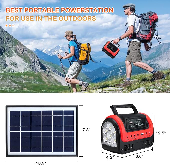 Solar Generator,Portable Power Station with Solar Panel Included,LiFePO4 Battery Mini Portable Generator with DC/USB Outlets,Quiet Generators LED Flashlight for Home Use, Camping(Red)