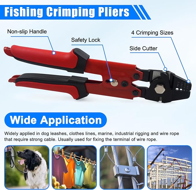 Fishing Crimping Tool Kit Fishing Crimping Pliers Stainless Steel Wire Crimping Tool with 500pcs Crimp Sleeves Set, 4 Size Crimp Sleeves Fishing Tackle Pliers