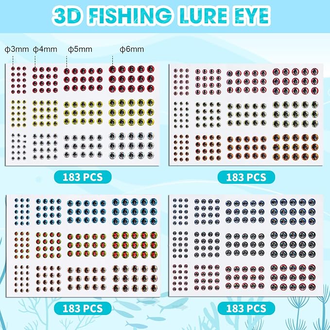 876 Pcs Fishing Lure Stickers & Eyes Kit, 3D/4D/5D Realistic Fishing Lure Eyes & 20 Pcs Holographic Adhesive Flash Tapes Sticker for Fly Tying Streamers Lures Crafts