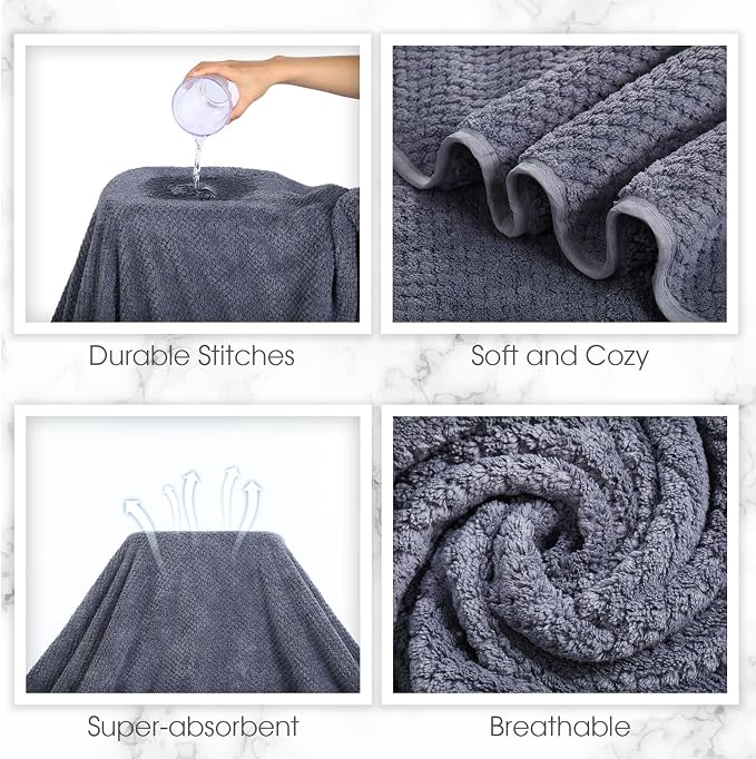 Peryiter Oversized Bath Towels Set of 6 for Adults 40x80 Inches Extra Large Bath Towel Sets Bathroom Sheets Jumbo Shower Towels Quick Dry Absorbent Soft Microfiber for Adults(Gray)