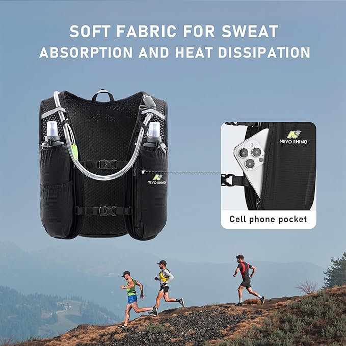 N NEVO RHINO Running Vest, Hydration Vest Pack, Lightweight Hydration Backpack with 1.5L Water Bladder for Hiking, Trail,Cycling,Bike,Marathons for Women Men