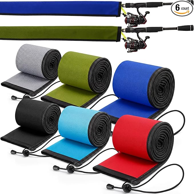 Outus Neoprene Fishing Rod Sleeves, 2.5MM Thick Tangle-Free Covers, Protective Sock for Spinning Casting Rods, Travel Storage