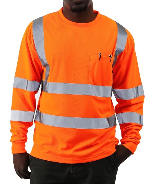 sesafety High Visibility Long Sleeve Construction Work Shirts Orange 5XL