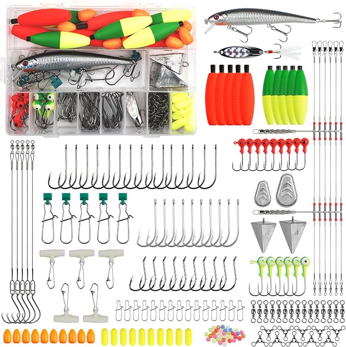 Surf Fishing Tackle Kit,187pcs Saltwater Fishing Gear Catfish Rig Pompano Rigs Fish Finder Rig Hard Bait Lures Circle Hook Sinker Leader Weights Barrel Swivel Duo Lock Snaps Ocean Tackle Accessories