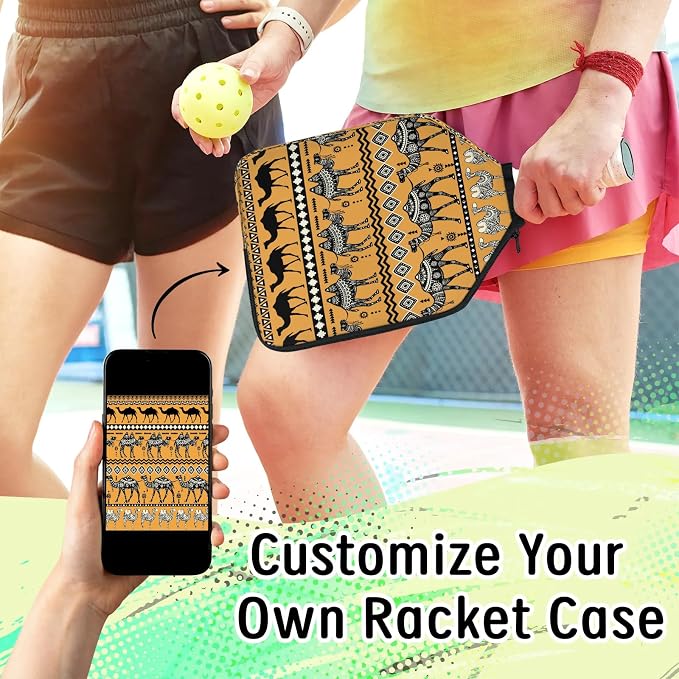 Vintage Camel Hand Painting Pickleball Paddle Cover Racket Sleeve Bag with Handle Strap Mesh Pocket 12.4 × 9.45 Inch Universal Fit for USAPA Standard Paddles for Outdoor Travel 2 PCS