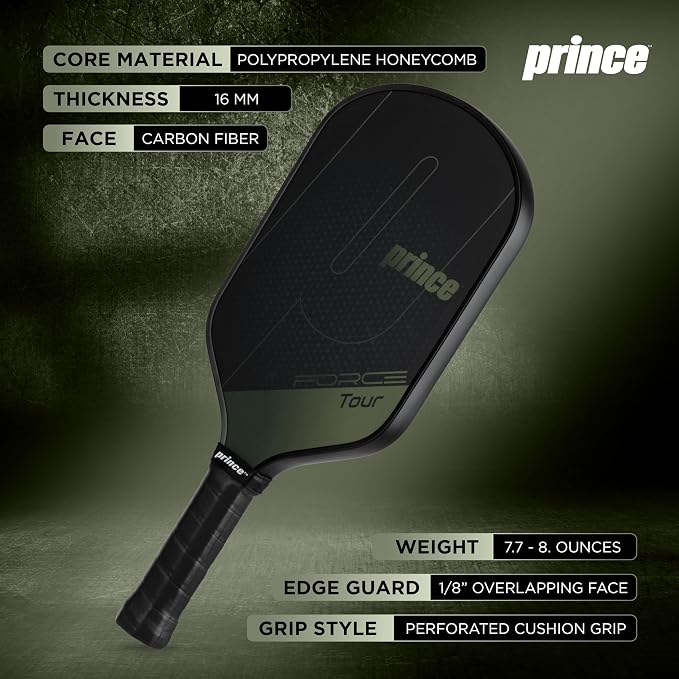 Prince - Force Tour Pro Pickleball Paddle, Lightweight High-Performance Paddle with Textured Surface for Power, Spin & Control, Green