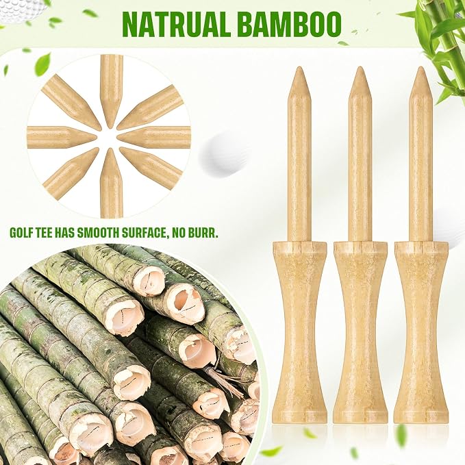 Mudder 300 Pack Step Down Golf Tees Wooden 2-3/4 Inch Bulk Bamboo Golf Castle Tees for Practice Accessories