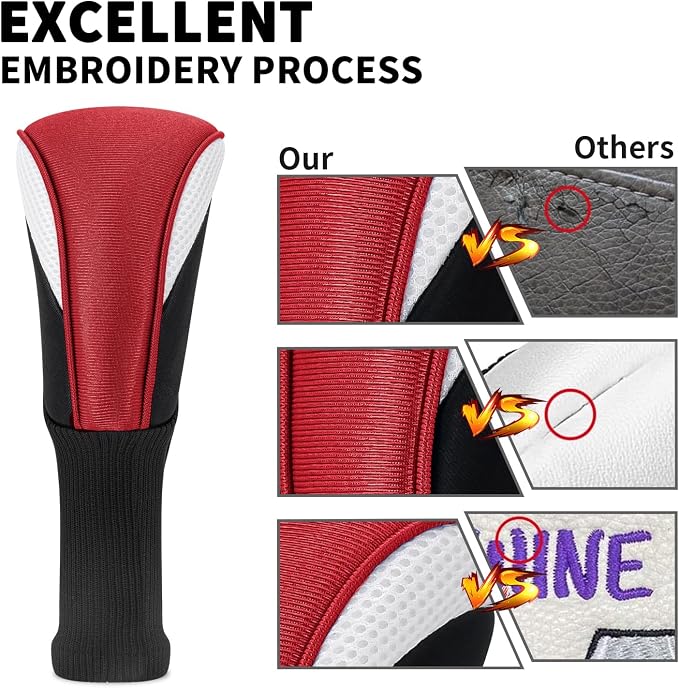 Golf Club Head Covers for Woods 3/4/5/6 Pieces Long Neck Mesh Sports Golf Club Headcovers Set with Interchangeable No. Tags 3 4 5 6 7 X Golf Accessories for Men Women
