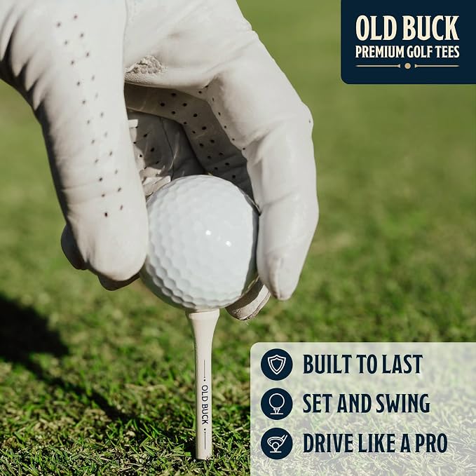 Old Buck 2 3/4" Bamboo Golf Tees, Premium Wooden Driver Tees in Cigarette-Style Carton — 18 Tees — Novelty Golf Gift for Men, Dad & Groomsmen