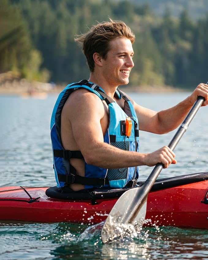 Owntop Swim Jacket Adult Youth | Hydration Pack | Dual Mesh Pockets | Attached Whistle | Ultra-Thin for Freer Movement | Kayak, Boating, Fishing, All Watersports