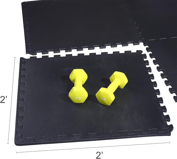 BalanceFrom Puzzle Exercise Mat 1/2" Thick, EVA Interlocking Foam Floor Tiles for Home Gym, Mat for Home Workout Equipment, Floor Padding for Kids, Black, 24 in x 24 in x 1/2 in, 144 Sq Ft - 36 Tiles