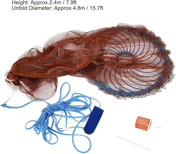 Alvinlite Cast Net for Bait Trap Fish 8ft 10ft 12ft 14ft 16ft Radius Fishing Cast Net Throw Cast Net with Heavy Duty Zinc Sinker for Freshwater and Saltwater