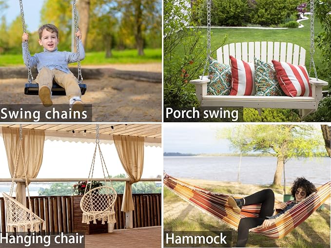 BeneLabel 2Pcs 29inch 304 Stainless Steel Hanging Chair Chain Kit with 4 Carabiners 1000 LB Capacity Hammock Chain Extender Chain for Swing, Punching Bag, Porch Swing, Indoor & Outdoor
