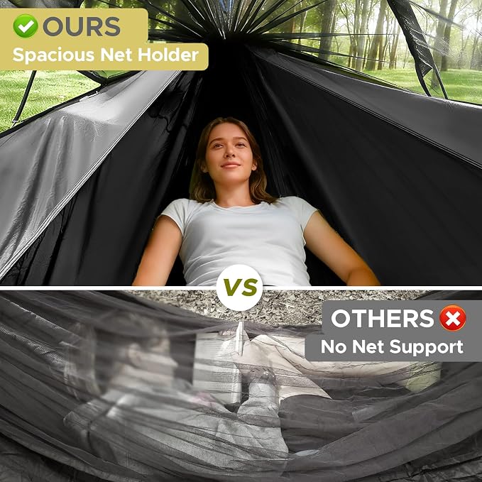 Sunyear Camping Hammock Tent - Portable Hammocks with Mosquito Net (Single/Double, 500lbs Capacity) - Spacious & Anti-Rollover Design with 2 Tree Straps for Hiking, Backpacking, Indoor/Outdoor Use