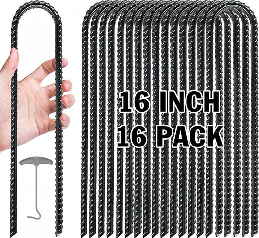 Gtongoko Trampoline Stakes Heavy Duty, 12/16 Inch U-Shaped Ground Anchors, 8mm Galvanized Steel Rebar Wind Stakes for Trampoline Safety, Anti-Rust Outdoor Stakes for Trampoline, Tent, Swing Set