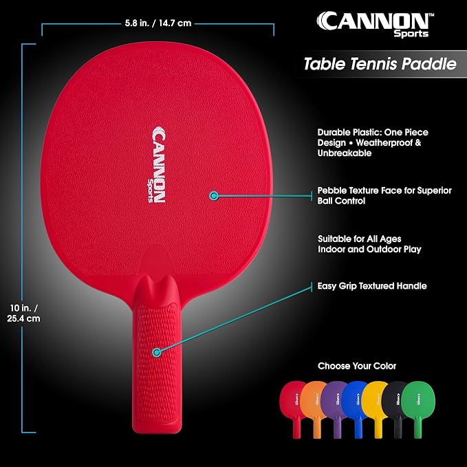 Cannon Sports Unbreakable Table Tennis Paddles - Waterproof & Weather Resistant Table Tennis Rackets for Indoor & Outdoor Use – Textured Easy Grip Handle – Multiple Color Options