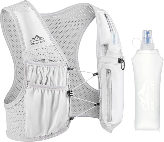 Zelvot Running Vest for Women Men, USA Original Patent, Adjustable Chest Straps Running Hydration Vest with 500ml Soft Flask, Lightweight Reflective Hydration Backpack for Marathon
