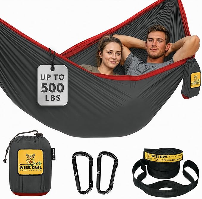 Wise Owl Outfitters Camping Hammock – up to 500lbs Portable Hammock with Tree Straps - Travel, Backpacking, Hiking, Outdoors Camping Gear - Single or Double