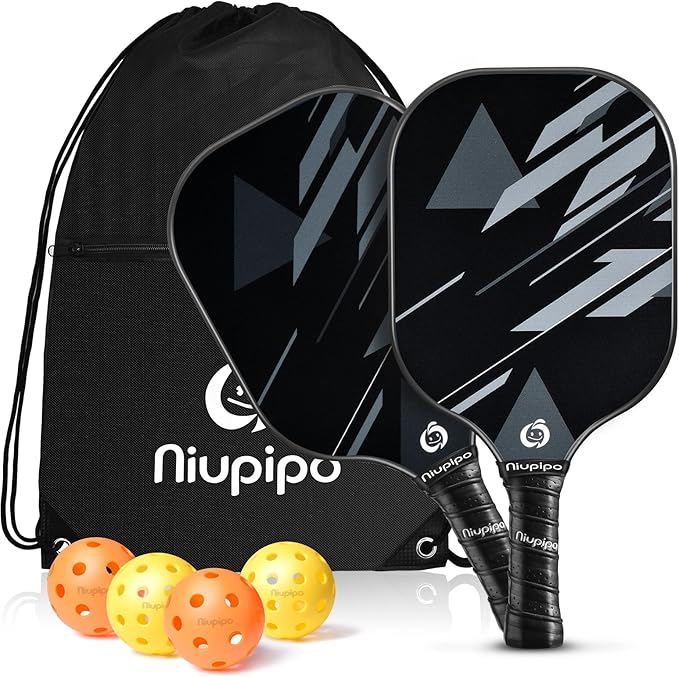 niupipo Pickleball Paddles Set of 2 or 4, USAPA Approved Fiberglass Pickleball Paddle Set with Balls and Bag, Polypropylene Honeycomb Core, Lightweight Pickleball Paddles for Beginners Men Women