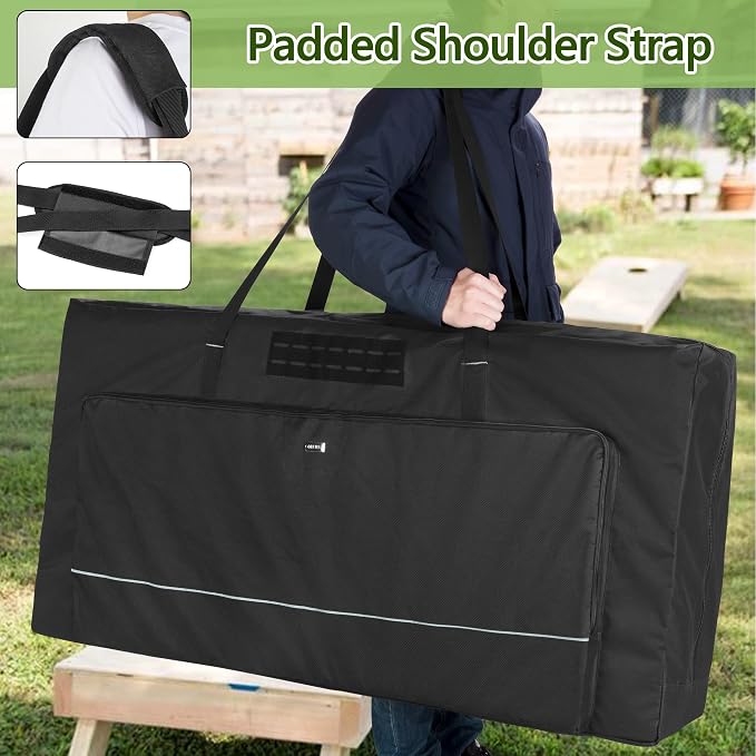GOBUROS Cornhole Carrying Case Fits Regulation Size Board, Cornhole Carrying Bag with Front Sandbag Pockets, Two-Ways Zipper and Padded Shoulder Strap, Only Bag