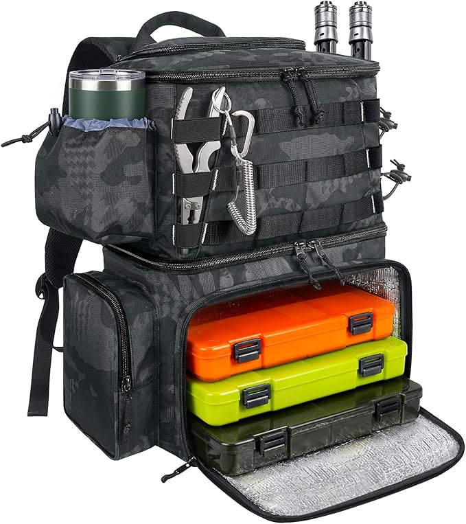 MATEIN Fishing Backpack, Water Resistant Tackle Storage Bag with Rod Holders & Cooler, Fishing Gifts for Men