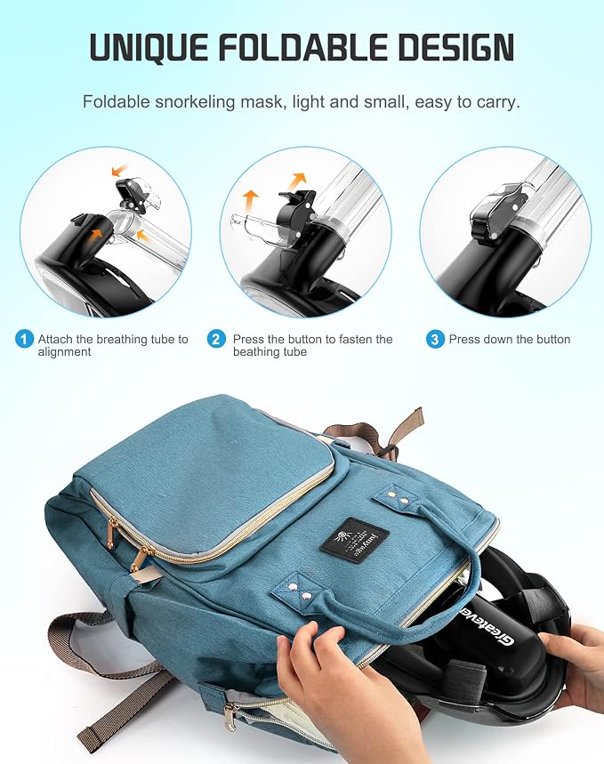 Greatever Full Face Snorkel Mask, Snorkeling Gear for Adults with Latest Dry Top Breathing System and Detachable Camera Mount, Foldable Snorkel Set for Family Snorkeling Trips, Anti-Fog & Anti-Leak