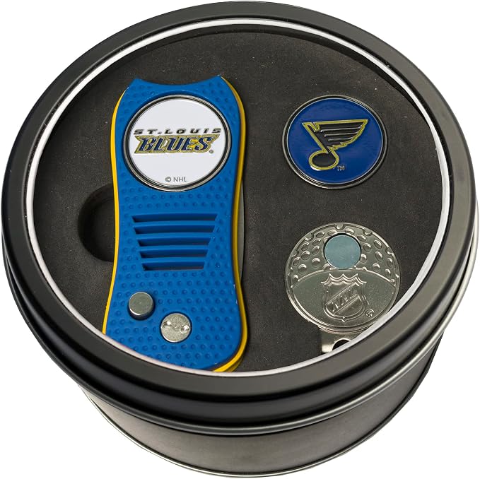 Team Golf NHL Gift Set Switchblade Divot Tool, Cap Clip, & 2 Double-Sided Enamel Ball Markers, Patented Design, Less Damage to Greens, Switchblade Mechanism