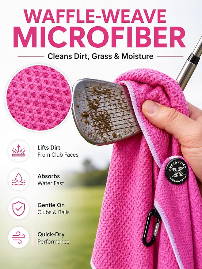 Magnetic Golf Towel with Cleaning Pocket, 24"x16" Ultra-Absorbent Waffle Microfiber Golf Towel with Magnet & Clip for Golf Bag, Carts and Clubs, Golf Accessories Gift for Men Women Golfers