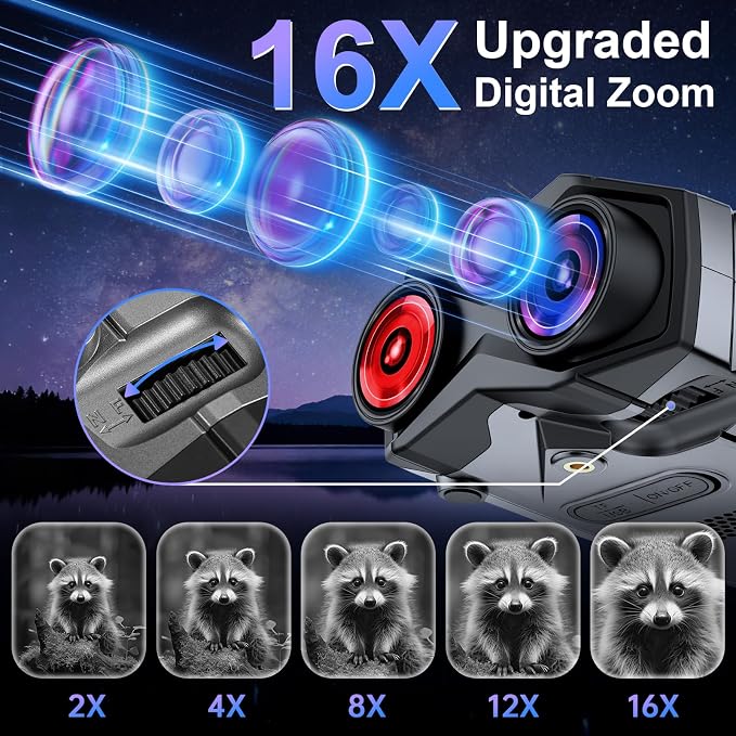 Night Vision Goggles, 4K Night Vision Binoculars for Adults with 5000mAh Battery, Upgraded 16X Zoom 9X Infrared Binoculars with 64GB Card for Photo & Video,Ideal for Camping Wildlife Observation