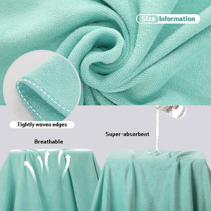 Mixweer 2 Pcs Oversized Bath Towels, 40 x 80 Inch Giant Microfiber Jumbo Bath Sheets Ultra Soft Bathroom Microfiber Quick Dry Absorbent Shower Towels for Spa Camping Beach (Turquoise)
