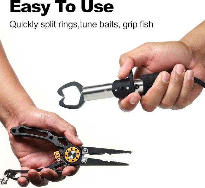 7.5 Inch Fishing Pliers and Gripper, Cuts Braided and Fluorocarbon Lines, Hook Remover, Split Ring Multifunctional Fishing Pliers for Ocean Fishing, Fly Fishing, Ice Fishing Tool, Gift for Fishermen