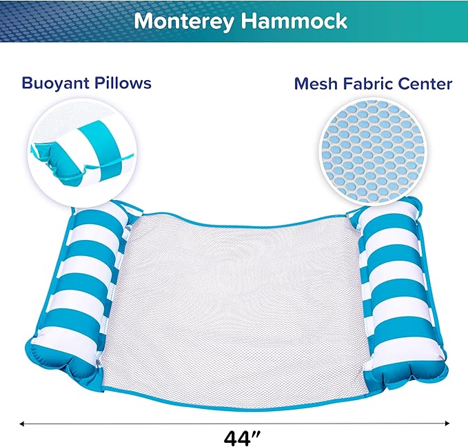 Aqua Original 4-in-1 Monterey Hammock Pool Float & Water Hammock – Multi-Purpose, Inflatable Pool Floats for Adults – Patented Thick, Non-Stick PVC Material – Light Blue